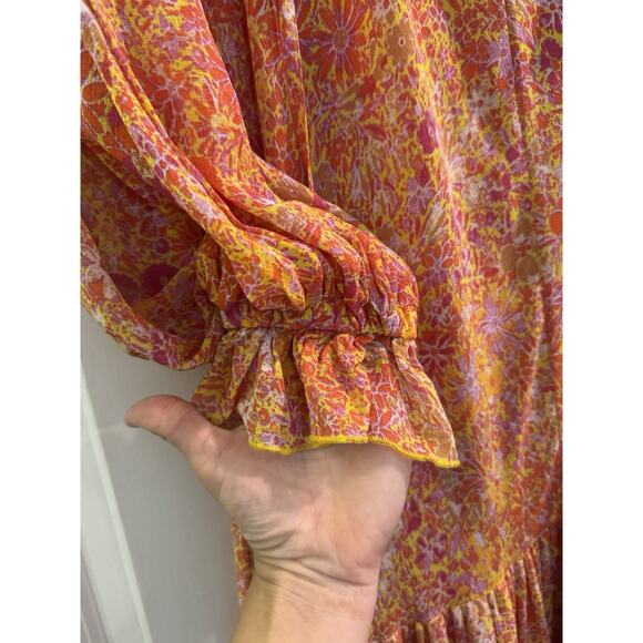 Free People Feeling Groovy Maxi Dress M Orange Floral Boho Medium - Picture 5 of 8